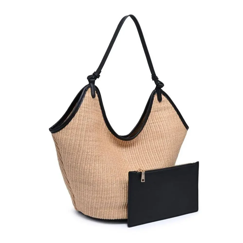 Ambrose Woven Straw Tote Bag in Natural Black - Picture 2 of 9